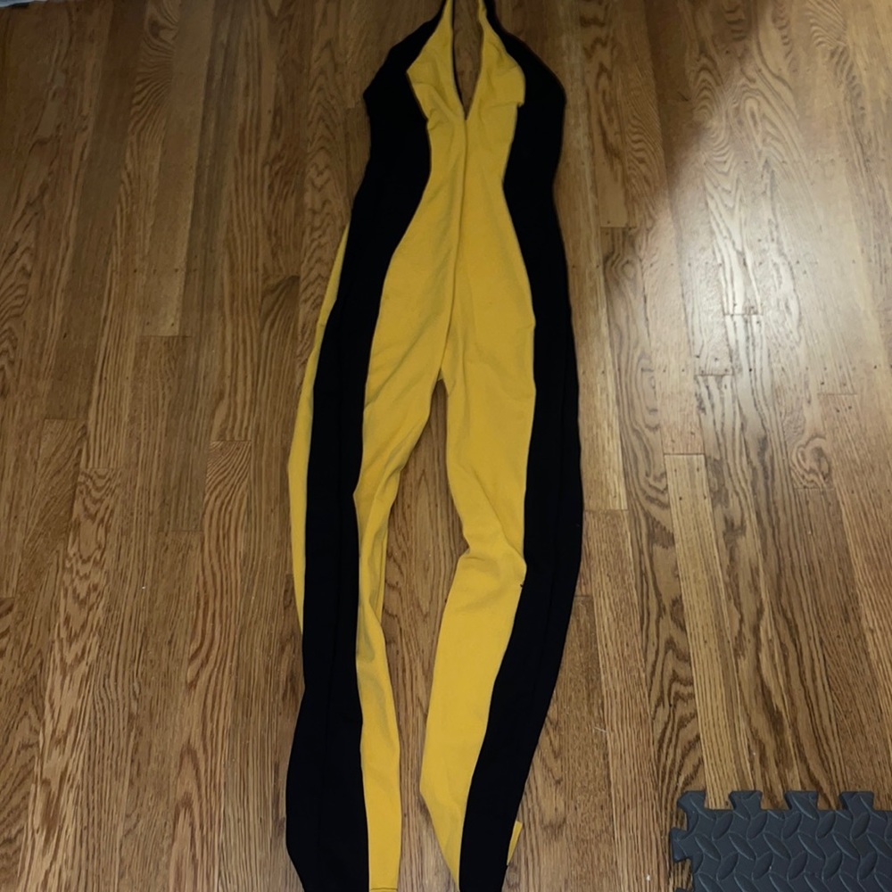 Yellow and black sleeveless body suit medium bodysuit jumpsuit